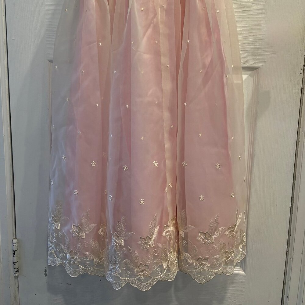 VTG 80s Party Tea Dress Women 5/6 Bridesmaid Chiffon Pink Cream Easter Prom - Picture 4 of 11